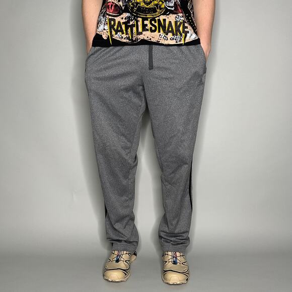 Vintage Y2K Adidas Sweatpants Mens L Baggy Wide Leg Grey Black Stripes Polyester - Picture 2 of 4